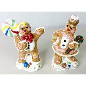 VTG Fitz and Floyd Candy Lane Christmas Gingerbread Salt Pepper Shakers-EUC